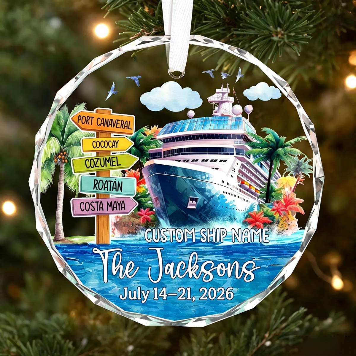 Personalized Cruise Ship Glass Ornament-Custom Family & Couple Cruise Ship Gift