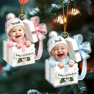 Personalized Baby in Gift Box Ornament, Baby's First Christmas Gift-Upload Photo