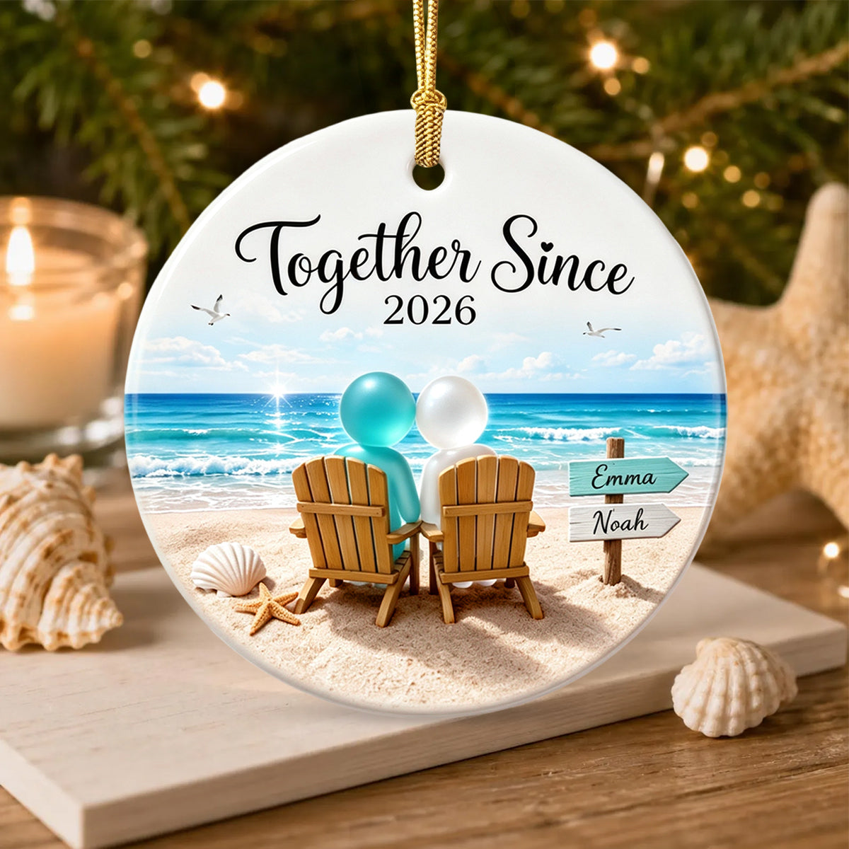 Personalized Sea Glass Couple Beach Ornament