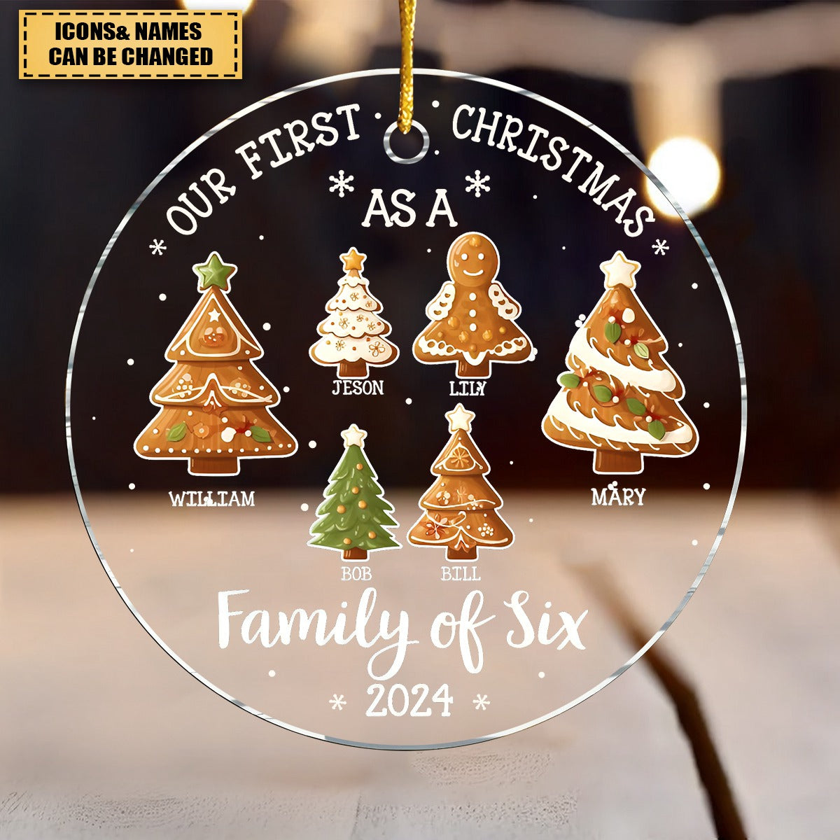 Personalized Family Christmas Tree Cookie Shape Acrylic Ornaments