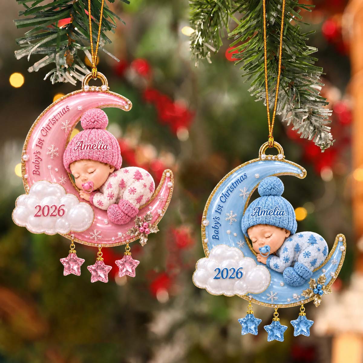 Baby's First Christmas Moon Ornament,Custom Newborn Keepsake