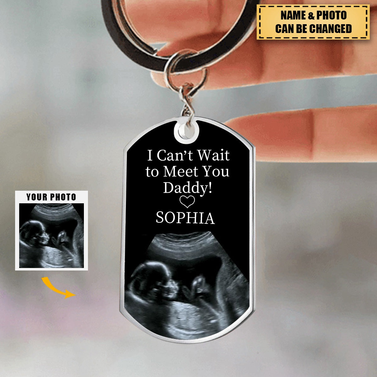 I Can't Wait Daddy -Personalized Aluminum Keychain Gift for New Dad