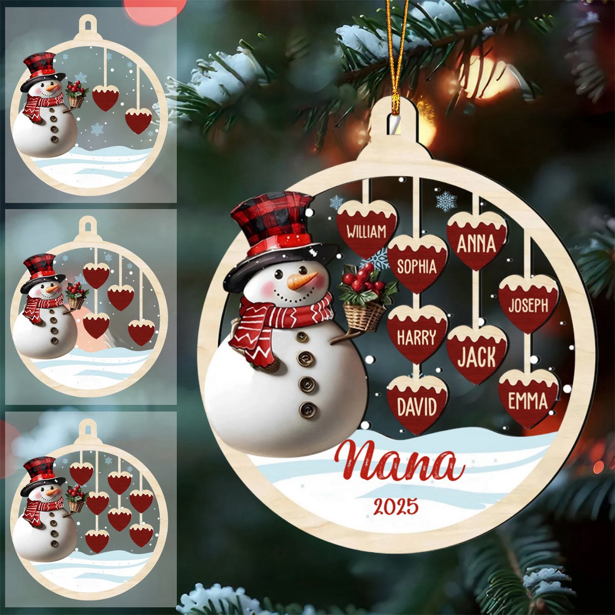 Custom Christmas Kids Name Snowman Ornament