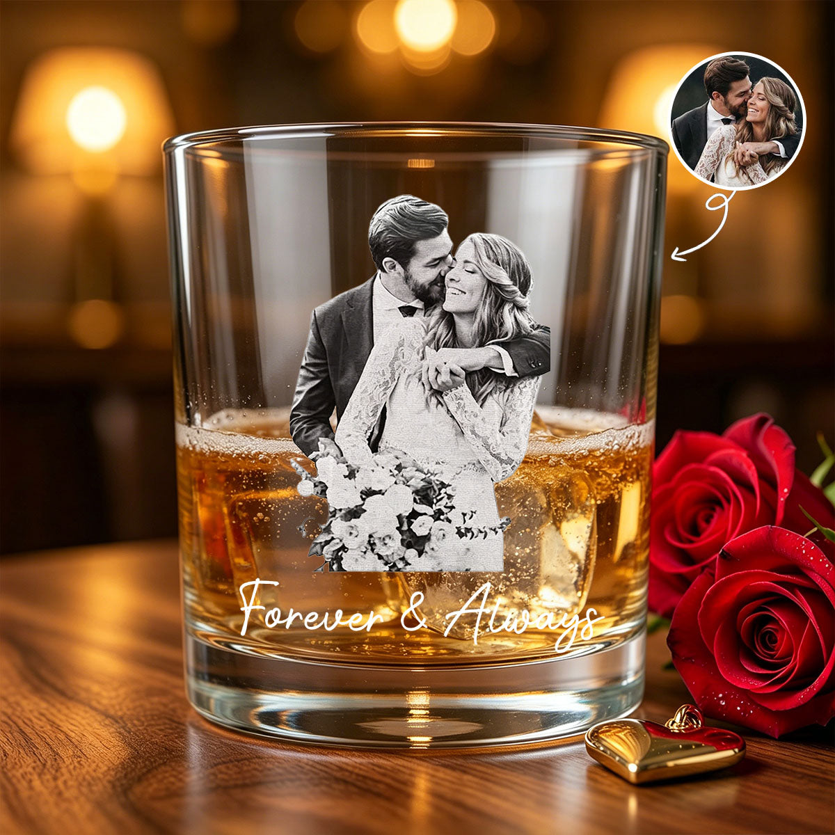 Personalized Photo Engraved Whiskey Glasses, Family Pet Couple Keepsake
