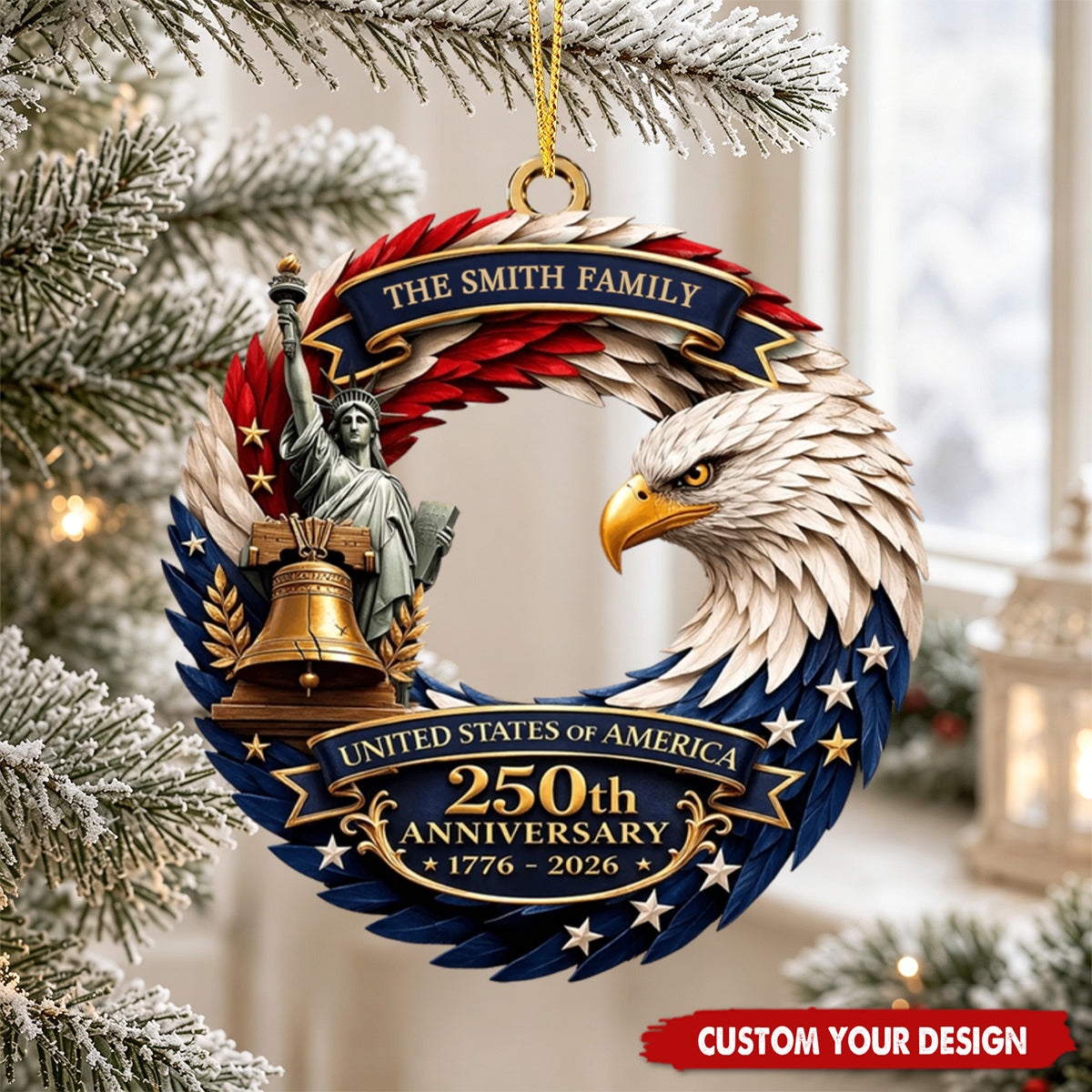 Personalized America 250th Anniversary, 1776-2026 Patriotic Ornament