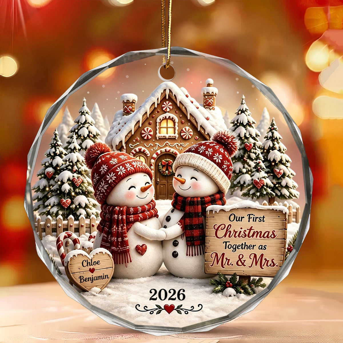 Personalized First Christmas Mr And Mrs Snowman Ornament