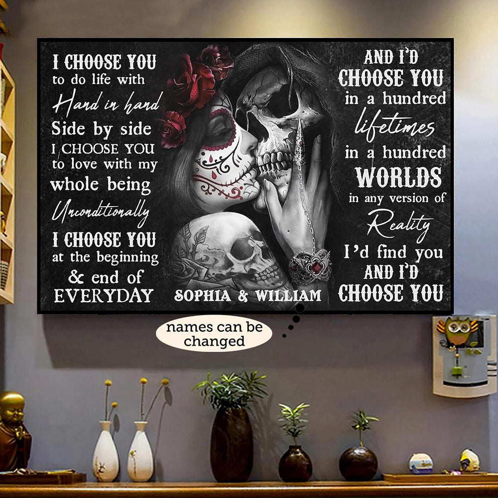 Sugar Skull Poster - Gifts For Couples - Personalized Canvas