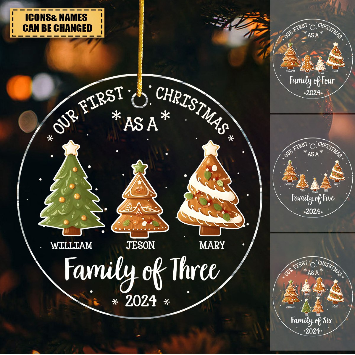 Personalized Family Christmas Tree Cookie Shape Acrylic Ornaments