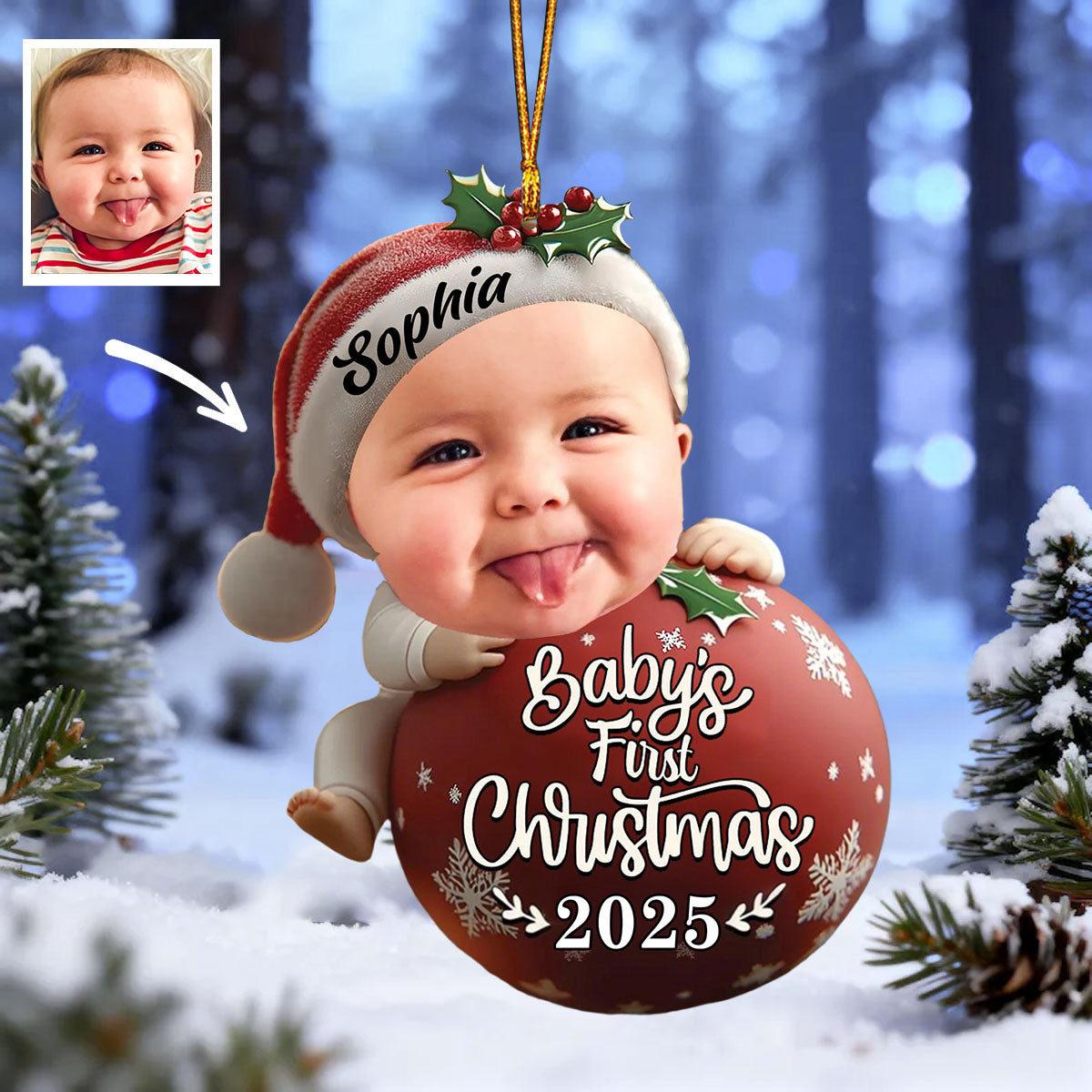 Santa Baby on Bauble Christmas Ornament -Upload Photo