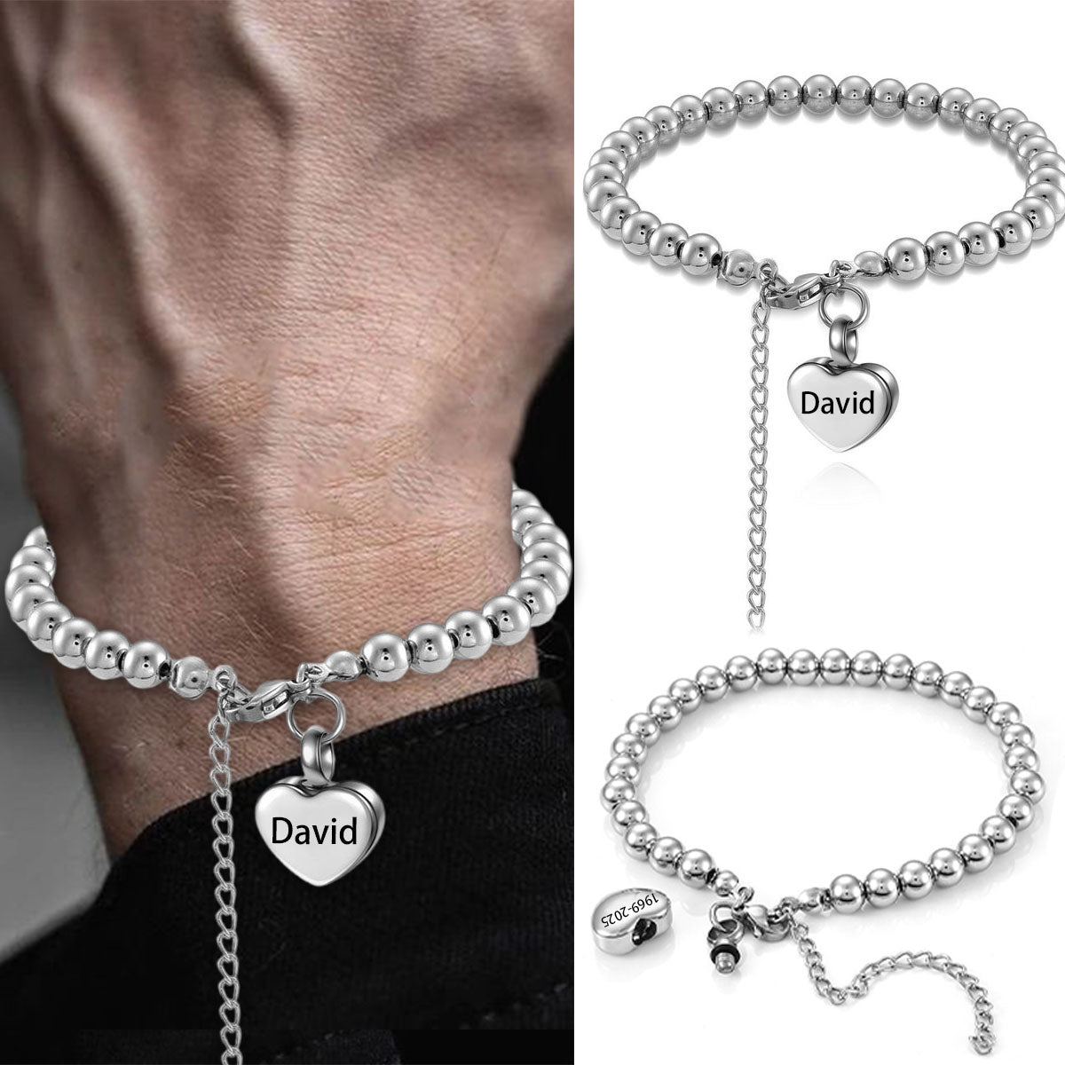 Personalized Heart Ashes Holder Bracelet, Memorial Keepsake