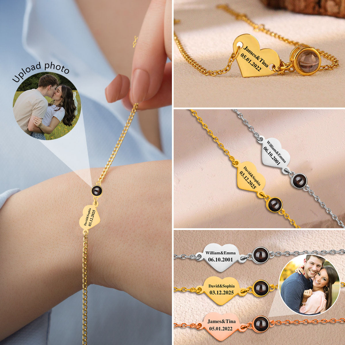Personalized Photo Projection Bracelet, Gift For Couple