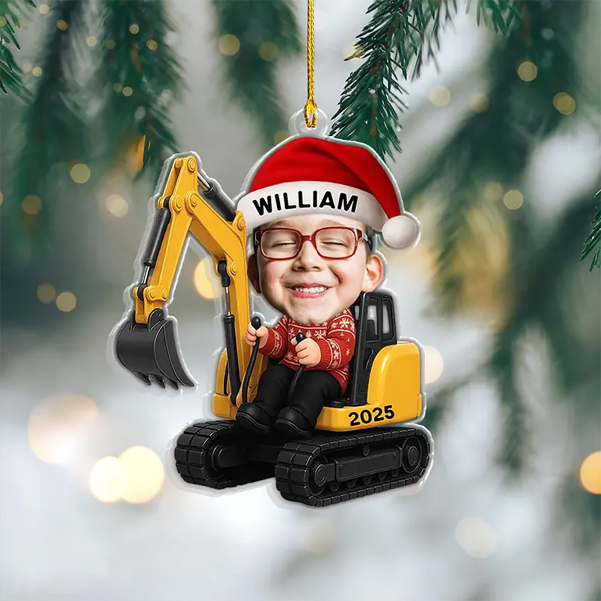 Personalized Xmas Excavator Construction Ornament