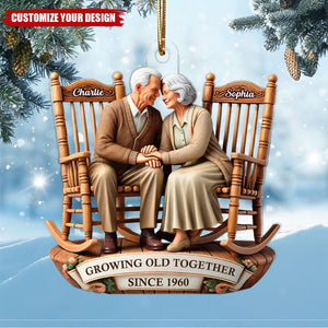 3D Effect Old Couple Sitting On Rocking Chairs Together Personalized Acrylic Ornament