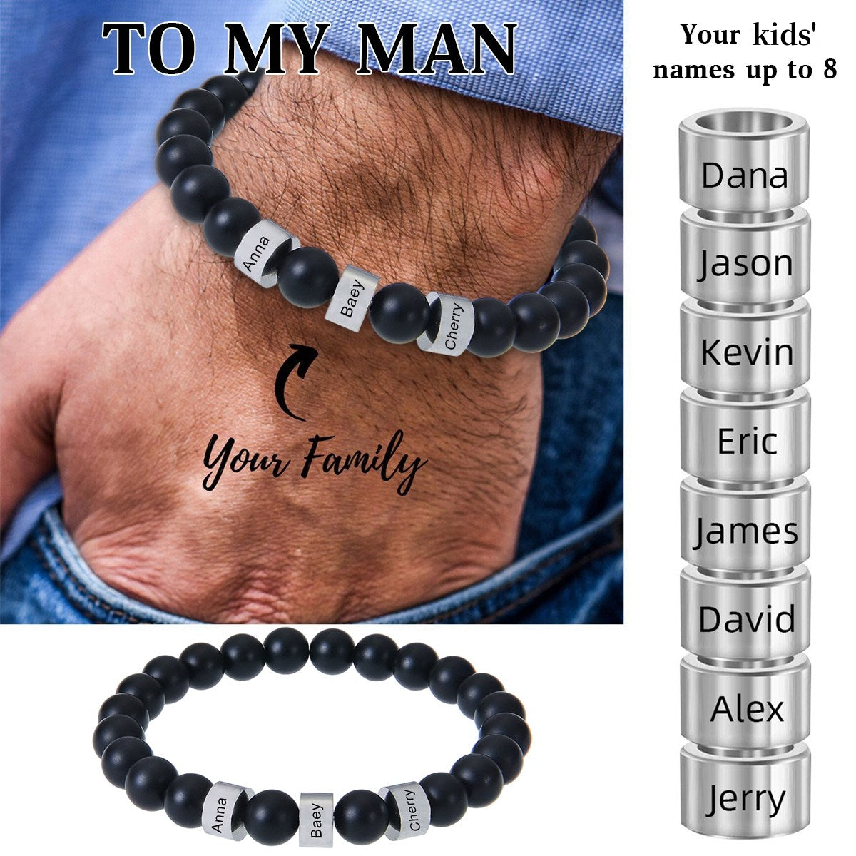 Personalized 1-8 Kids Names Man Bracelet - Gift For Dad/Grandpa