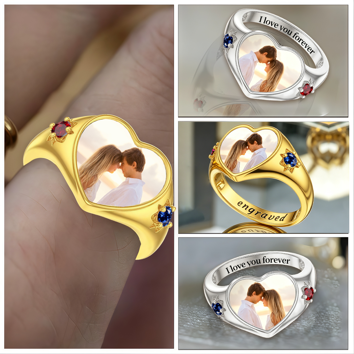 Custom Heart Photo Ring With Birthstone, Jewelry Keepsake