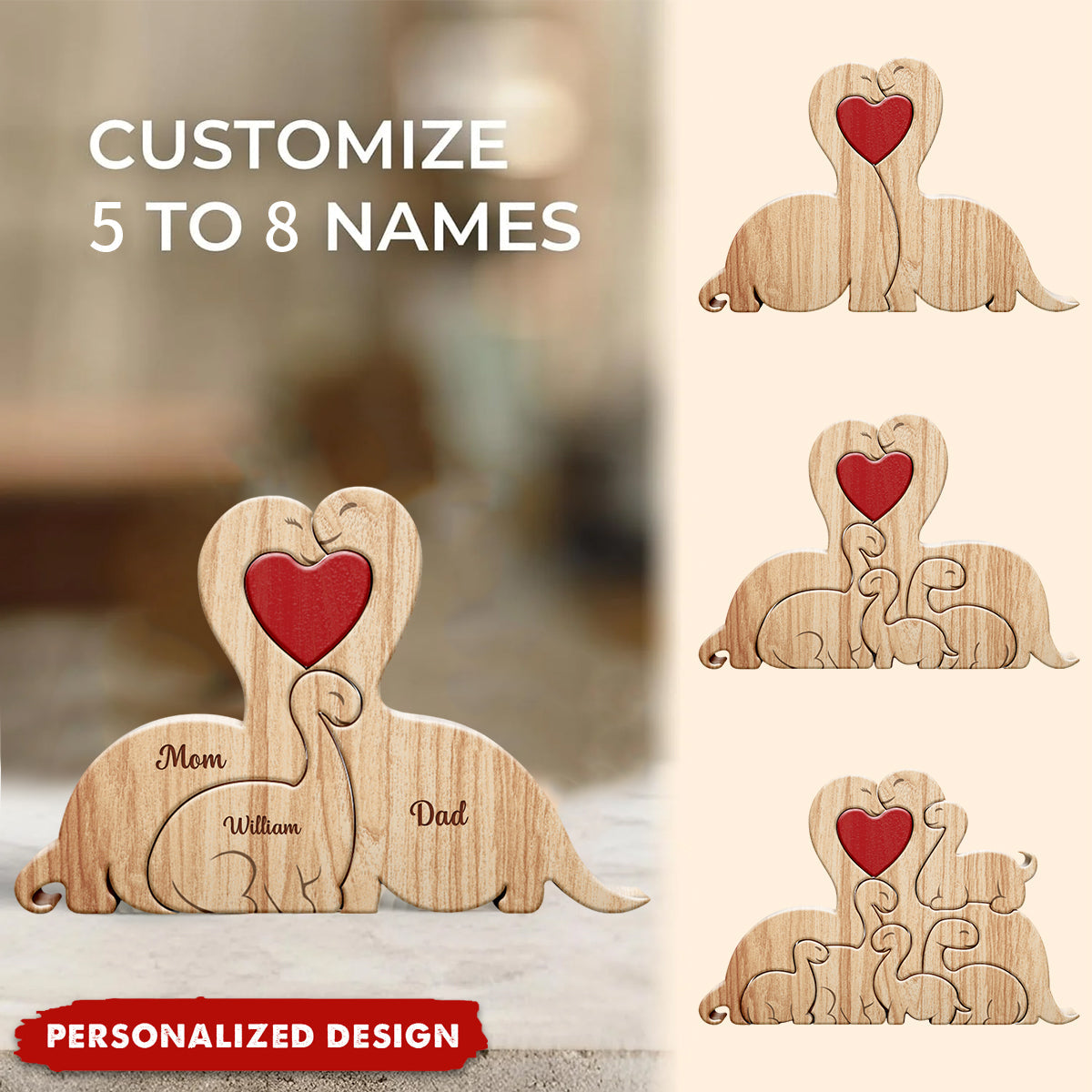 Personalized Dinosaur Wooden Puzzle-Father's Day Gift, Family Gift