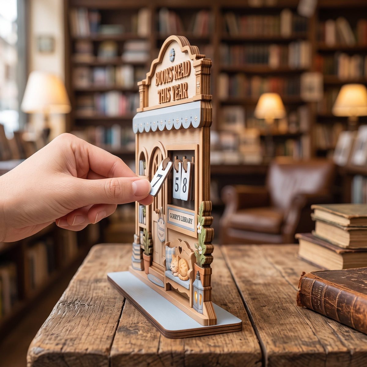 Personalized Cozy Bookshop Reading Tracker Wooden Sign Books Read This Year Counter