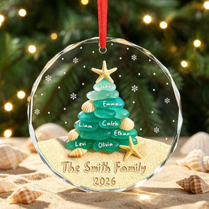 Personalized Sea Glass Family Tree Ornament, Xmas Keepsake Gift