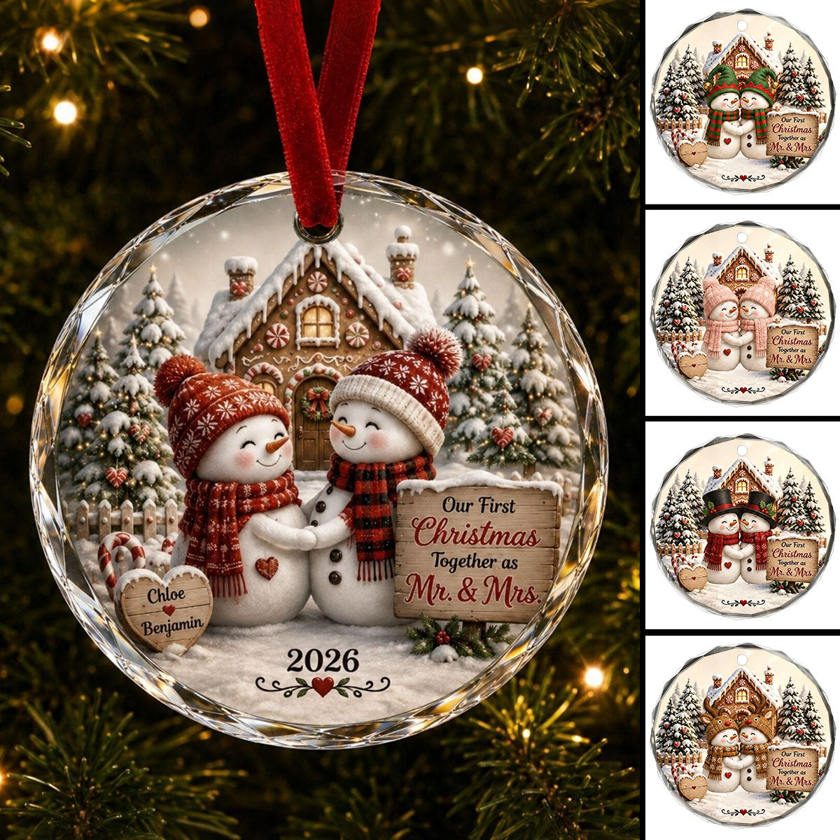 Personalized First Christmas Mr And Mrs Snowman Ornament