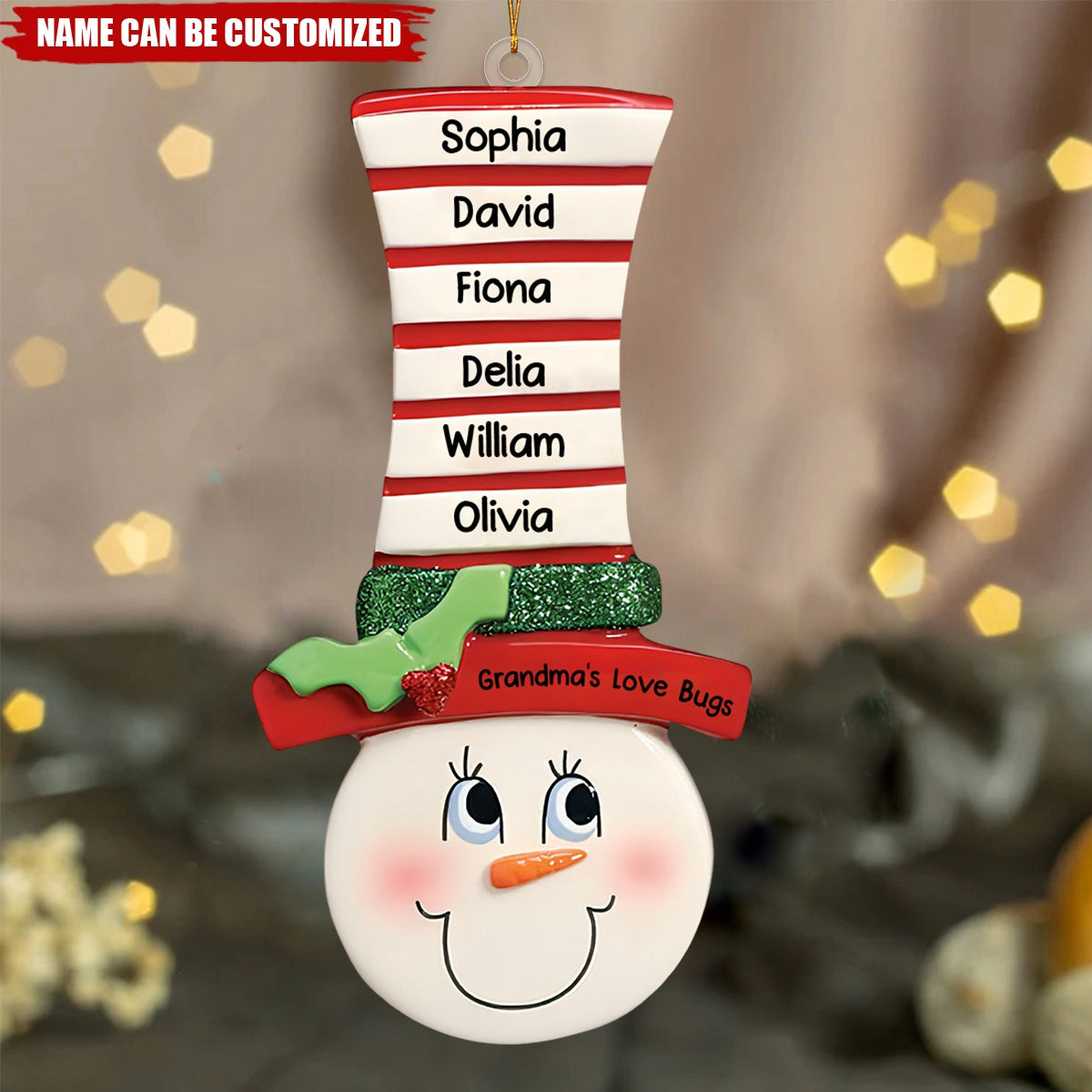 Personalized Snowman Lady With Large Hat Christmas Ornament