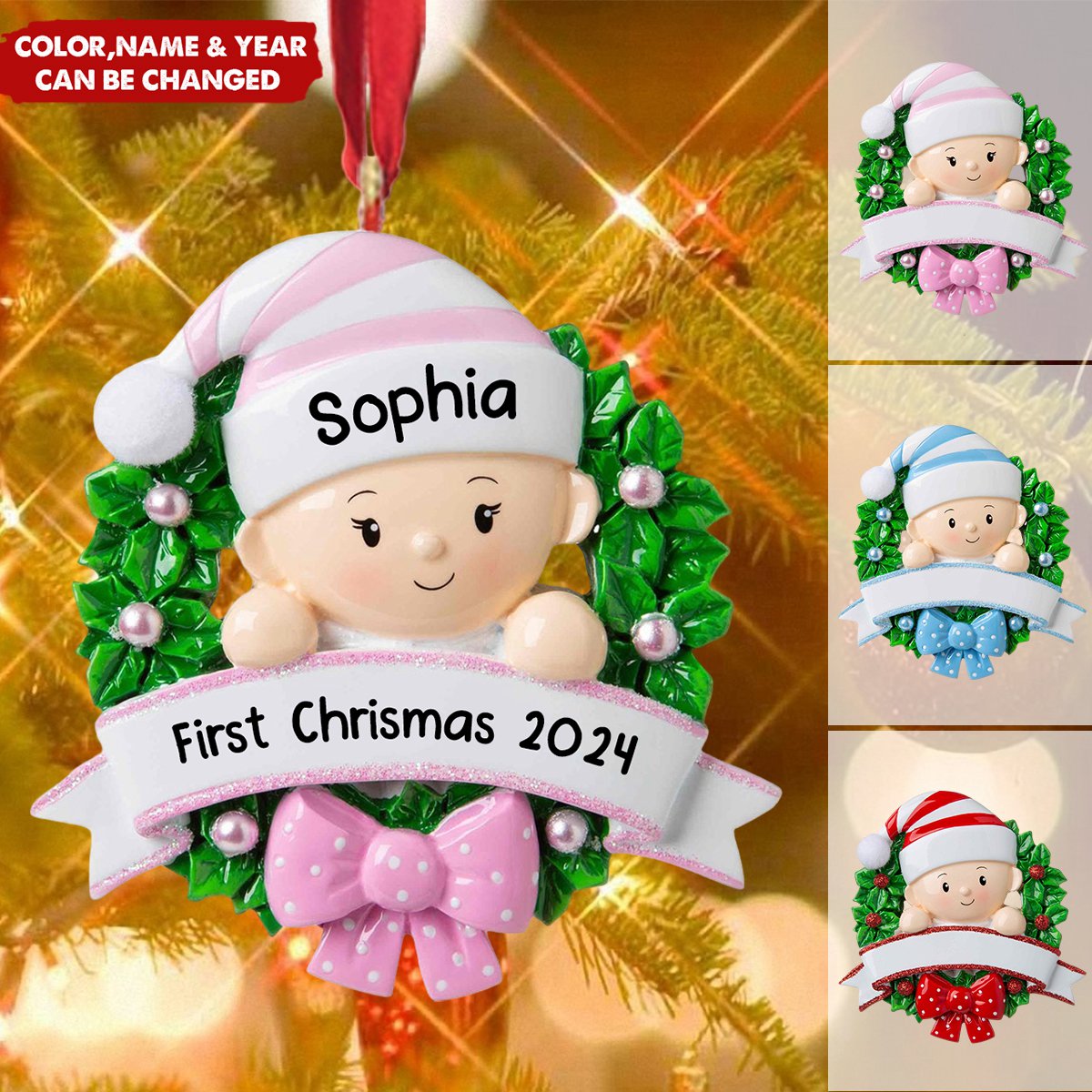 Personalized Christmas Wreath Baby's First Christmas Ornament