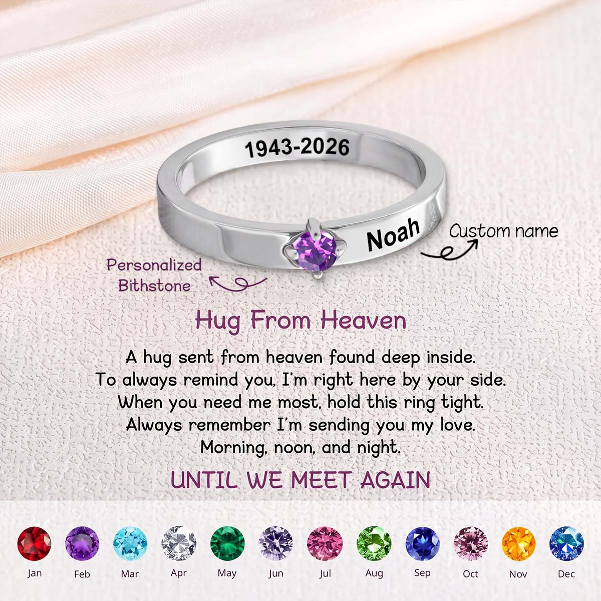 Personalized Memorial Ring With Birthstone, Custom Name Date Ring