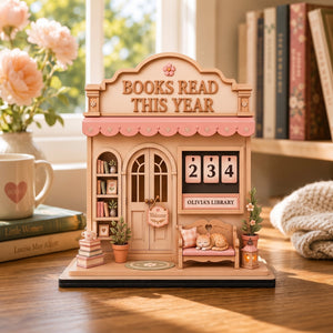 Personalized Cozy Bookshop Reading Tracker Wooden Sign Books Read This Year Counter