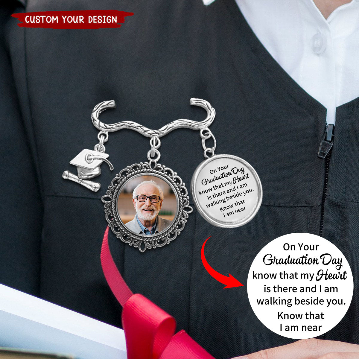 Personalized Memorial Graduation Photo Pin - Grad Gown Memorial Pin