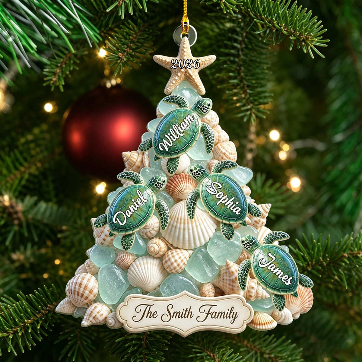 Personalized Turtle Family Tree Christmas Ornament