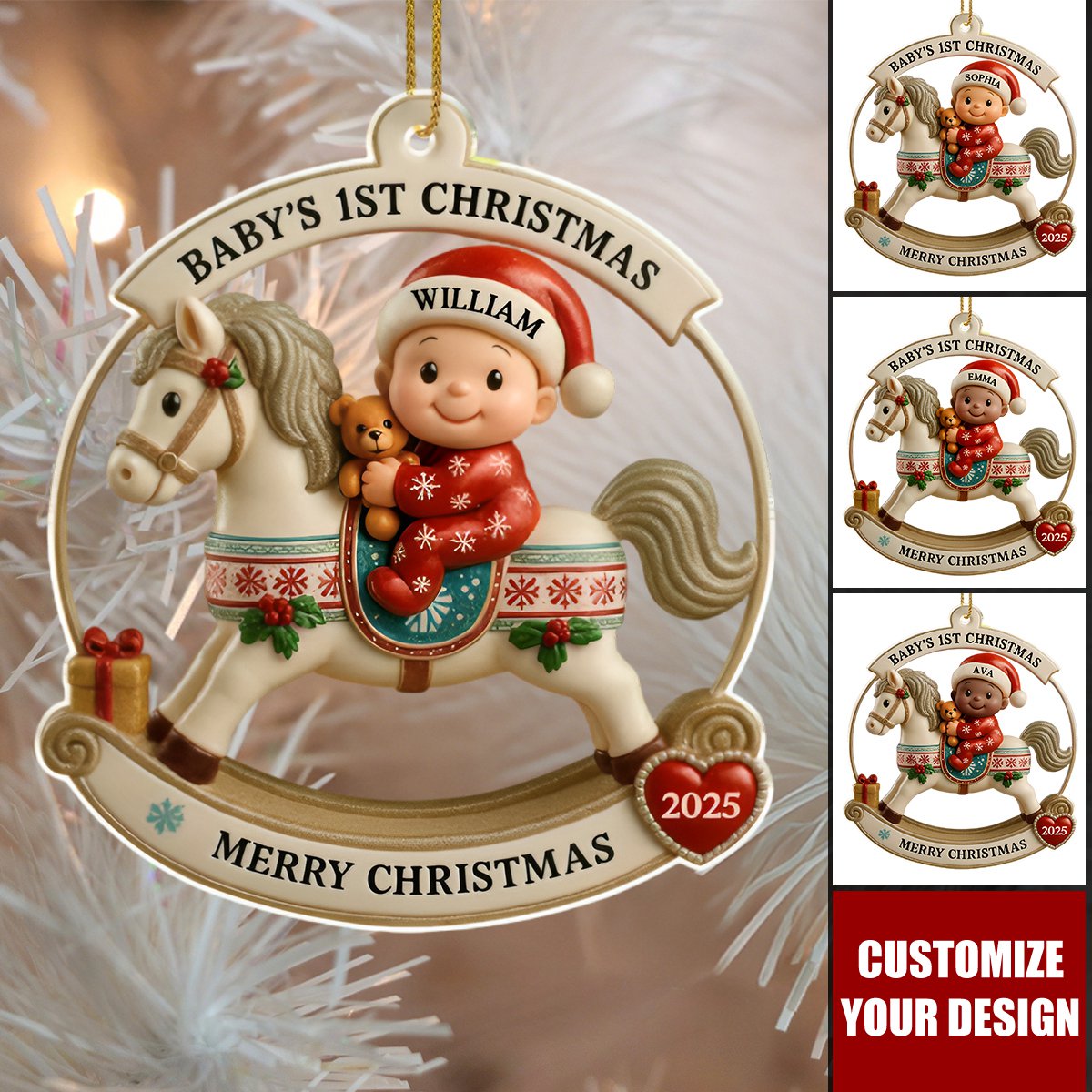 Baby's 1st Christmas On A Rocking Horse, Custom Acrylic Ornament