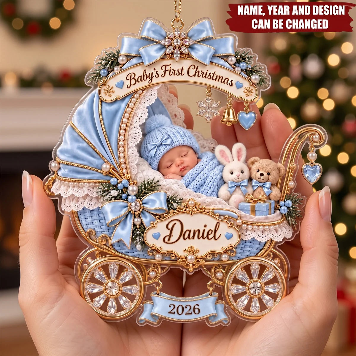 Baby Sleeping Inside An Carriage - Personalized Keepsake For Newborn Ornament