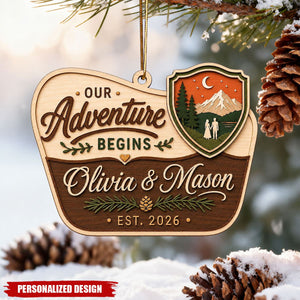 Our Adventure Begins Personalized Wood Couple Ornament