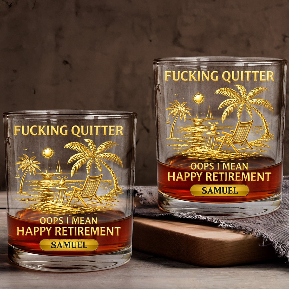 Happy Retirement-Personalized 3D Effect Whiskey Glass