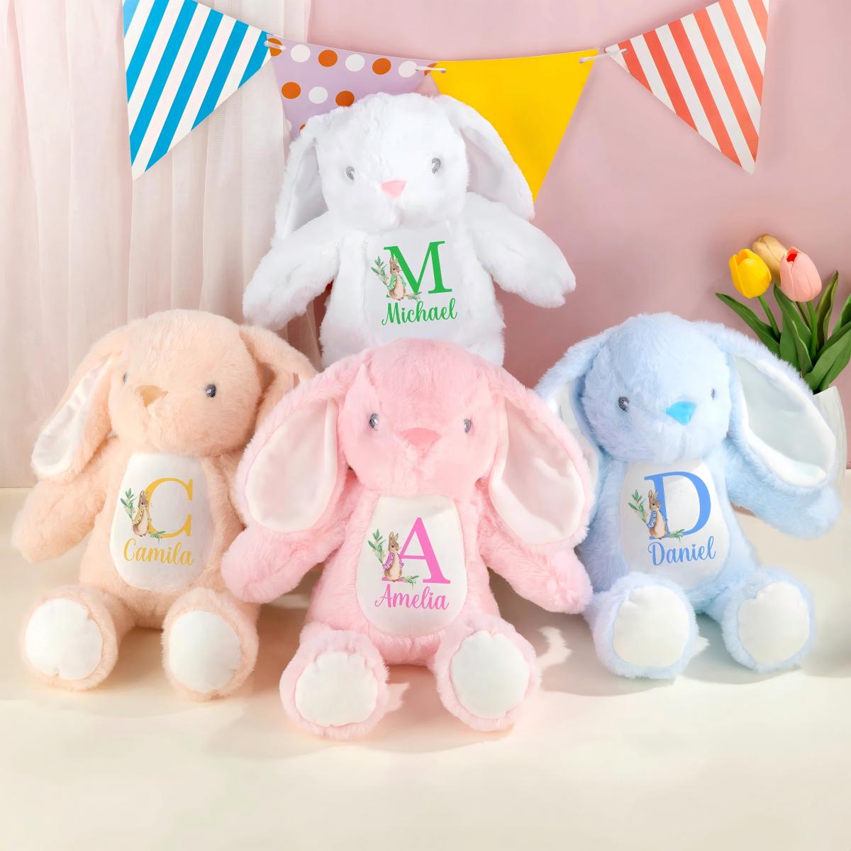Personalized Plush Easter Bunny Stuffed Toy With Initial And Name