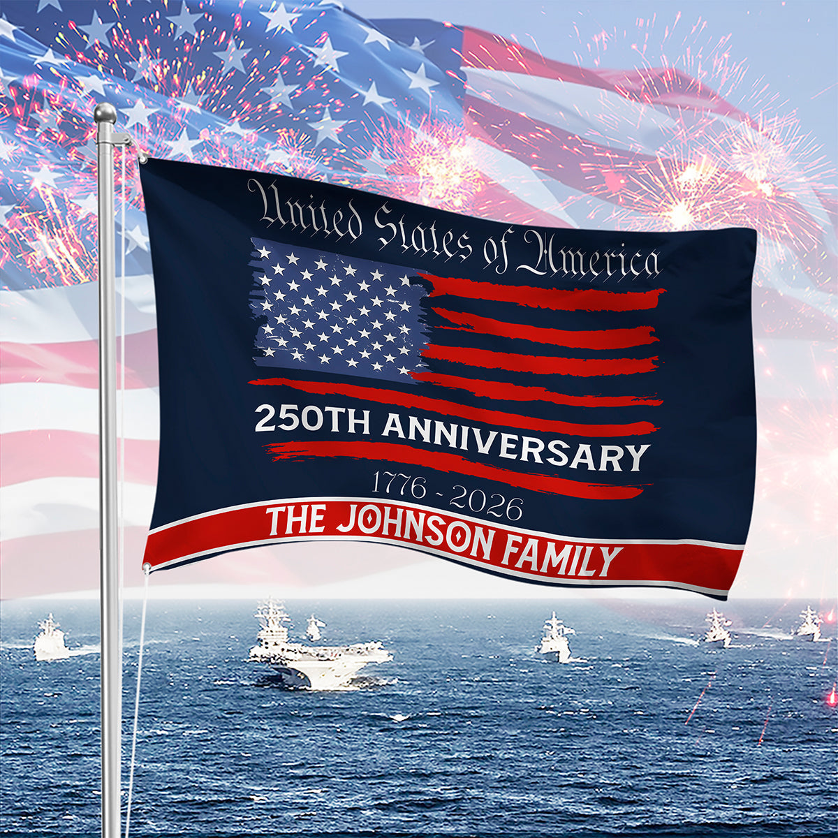 Personalized Family Name USA 250th Anniversary Banner House Flag
