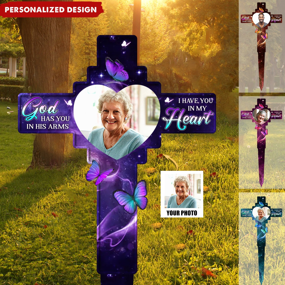 Custom Photo In Our Hearts Always - Memorial Personalized Garden Stake