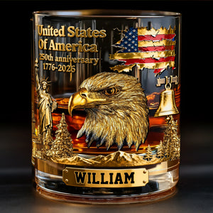 250th Anniversary - Personalized Bald Eagle Whiskey Glass