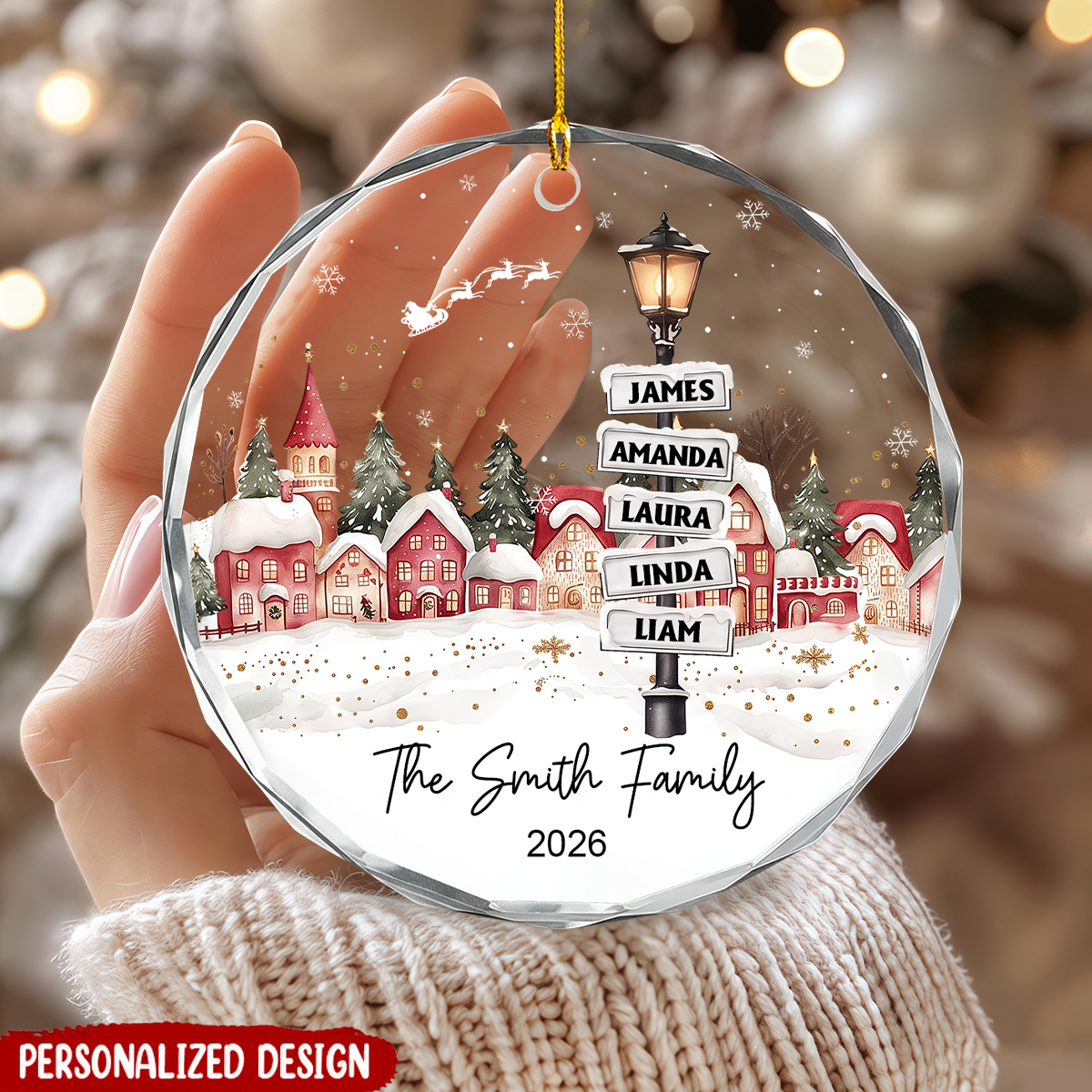 Custom Family Name Christmas Ornament, Family With Pet Ornament