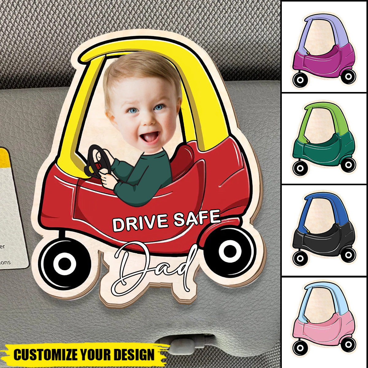 Father's Day Gift，Drive Safe- Personalized Photo Car Visor Clip