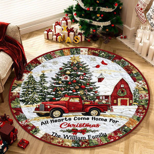 All Hearts Come Home For Christmas - Personalized Family Round Rug