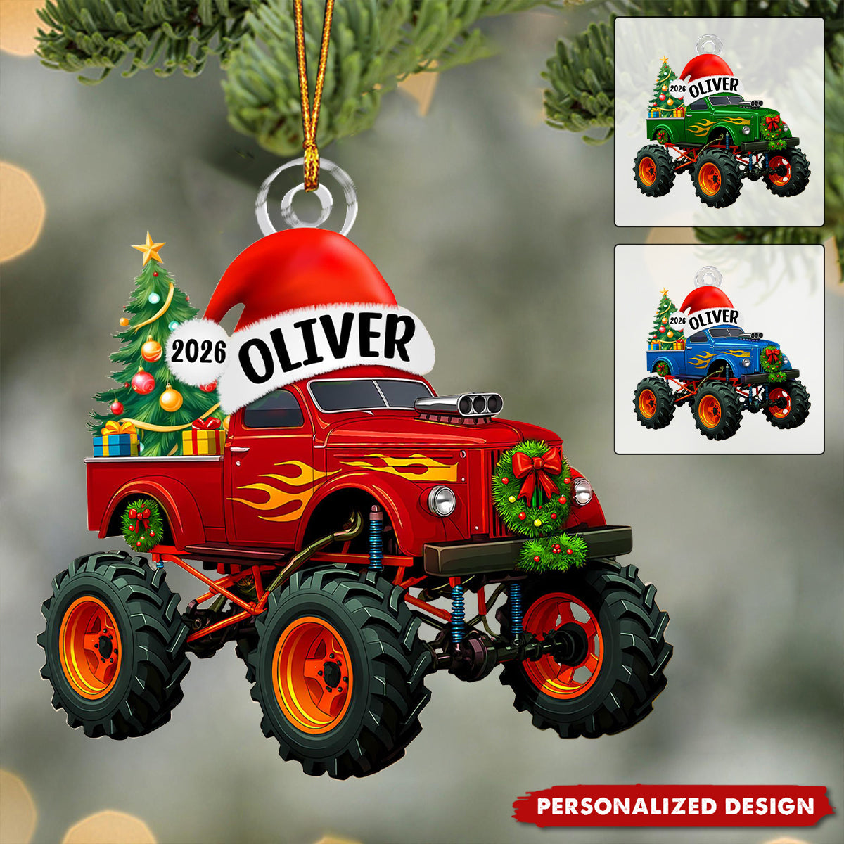 Personalized Monster Truck Christmas Ornament With Name