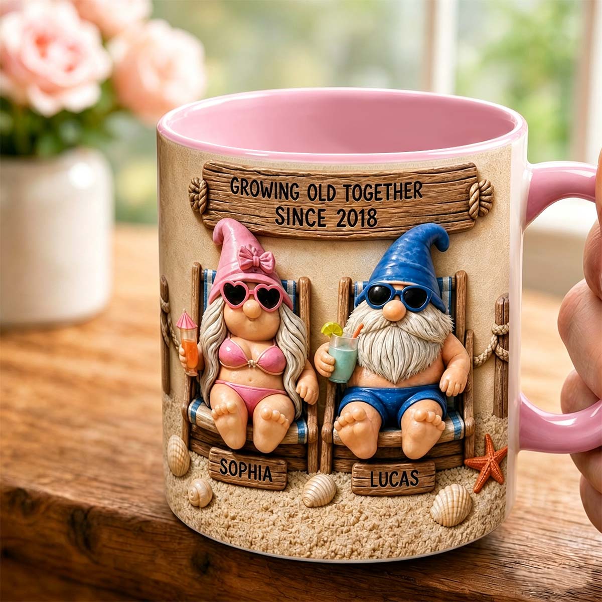 Personalized Couple Beach Mug, Growing Old Together Coffee Mug