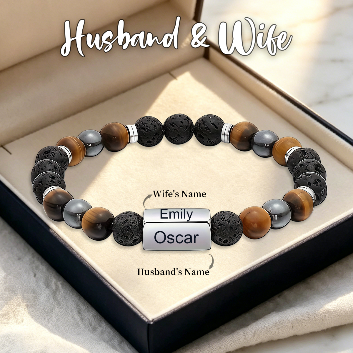 Personalized Beaded Couples Bracelet, Anniversary Gifts For Her Him