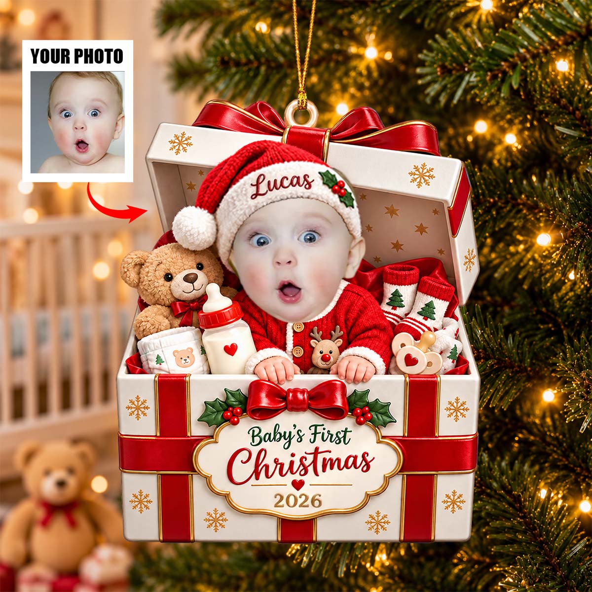 Personalized Baby First Christmas Ornament, Custom Baby Photo Ornament,Newborn Gift