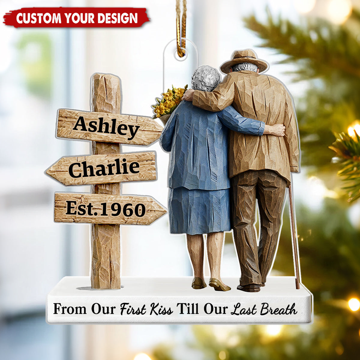 Old Couple Sign Post - Personalized Acrylic Ornament