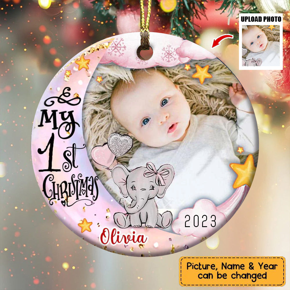 My First Christmas Elephant - Personalized Photo Ceramic Ornament