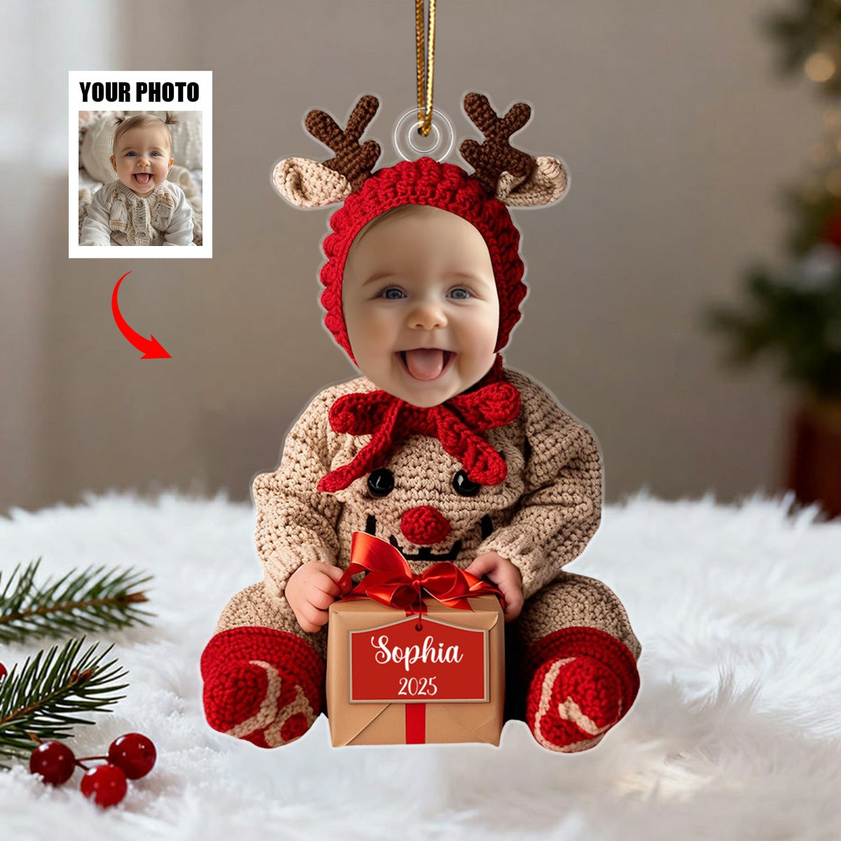 Personalized Baby Photo Ornament, Christmas Keepsake