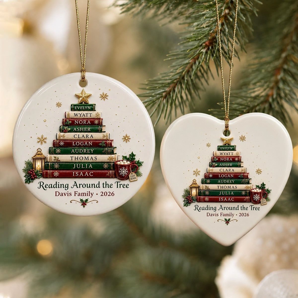 Personalized Book Lover Family Christmas Ornament