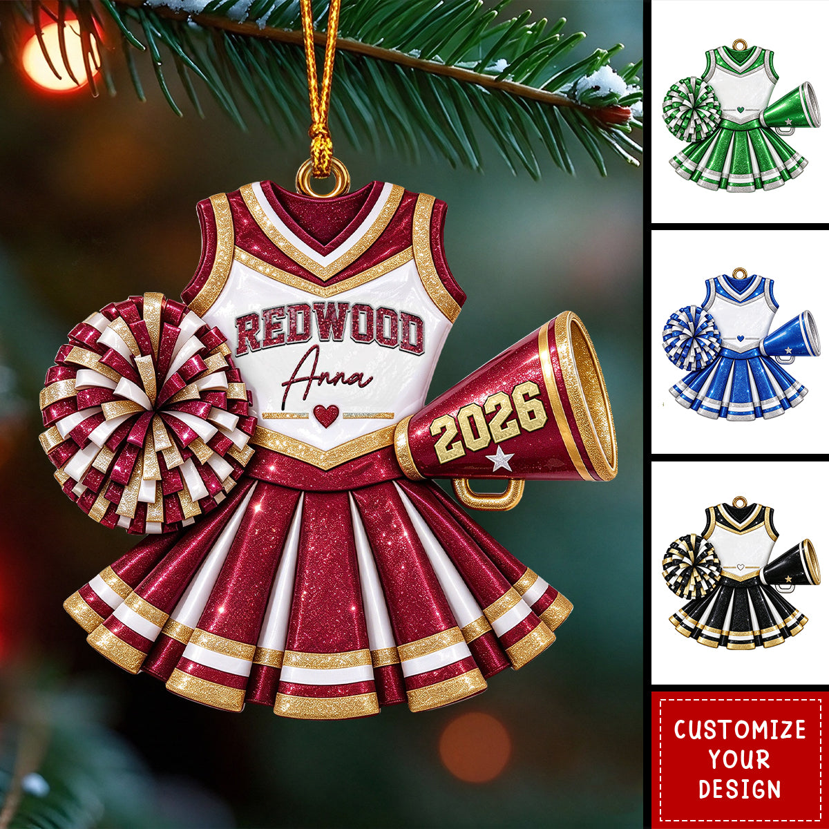 Personalized Cheerleader Uniform Christmas Ornament, Gift For Cheer Girl