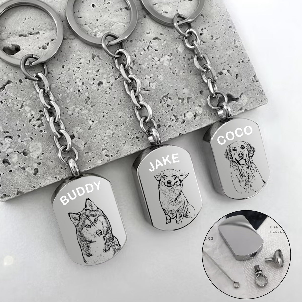Personalized Photo Engraved Urn Keychain, Pet Keepsake Gift